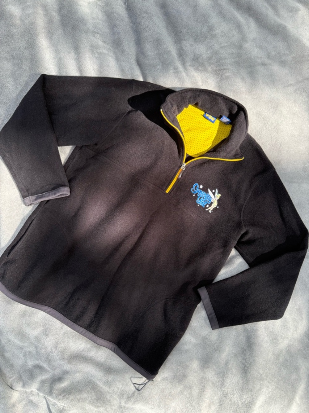 Tinker Bell - Black Half-Zip Fleece Pullover with Yellow Trim